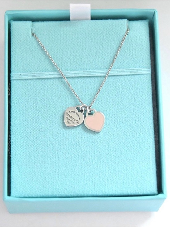 Tiffany & Co. Jewelry - Tiffany & Co. Pink Mini Double Heart Tag Neclace
